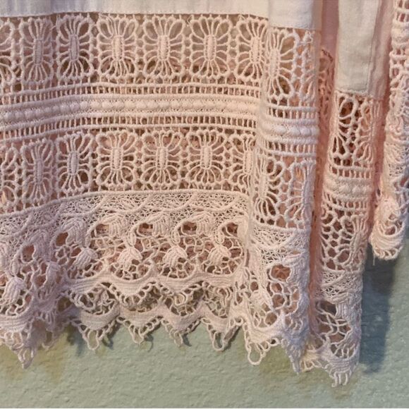 CYNTHIA ROWLEY Crochet Trimmed Sleeve Hem Linen Button Up Women 1X Petal Pink. - Picture 8 of 14